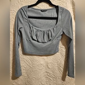 Light Blue Long Sleeve Crop Top